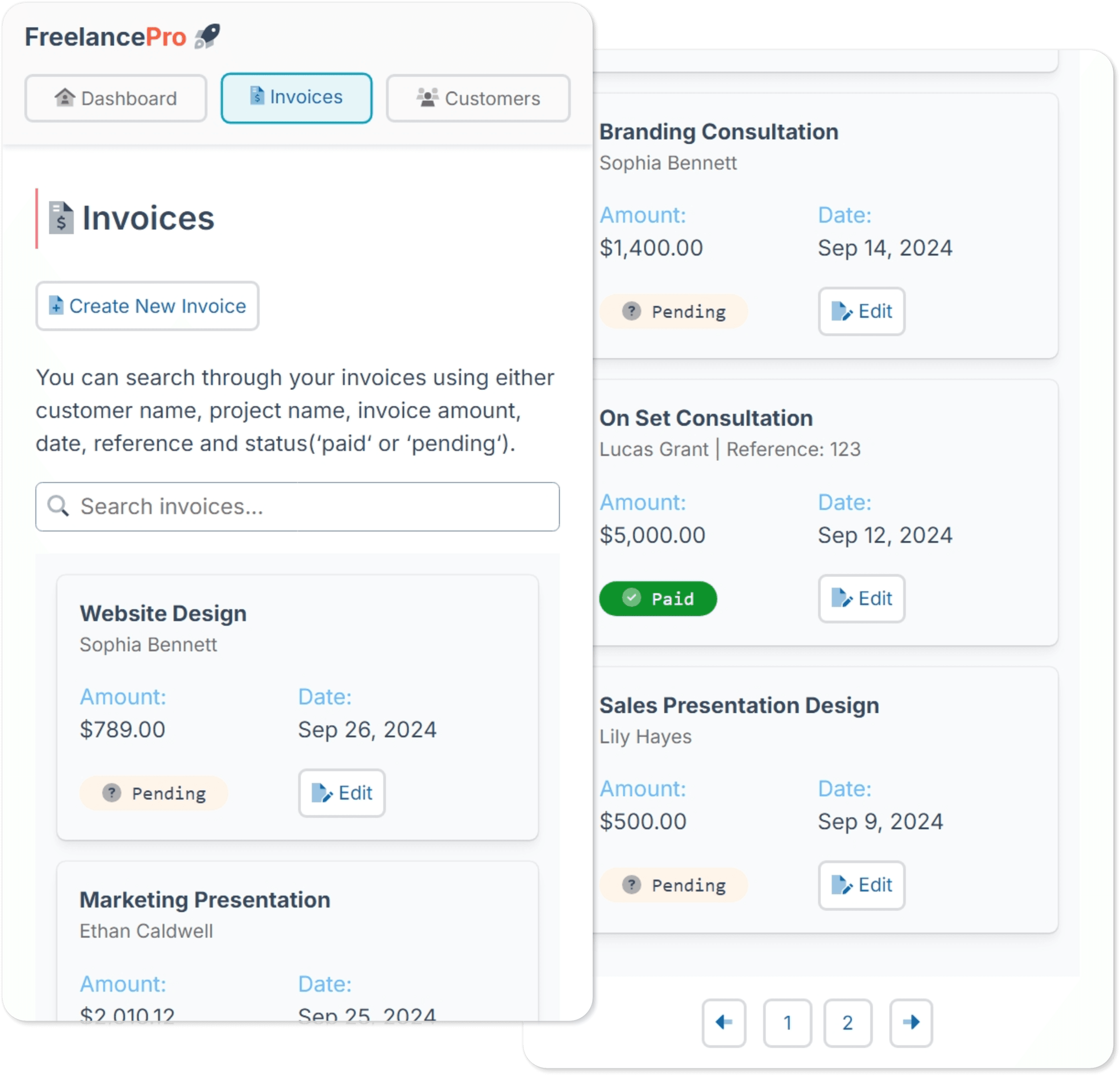 FreelancePro Invoices Mobile Screen